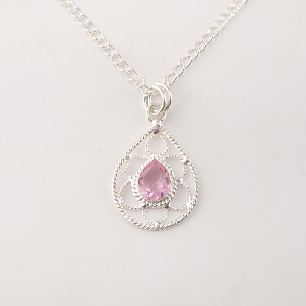 Morganite Gemstone 925 Sterling Silver Handcrafted Pretty Pendant 1.40" For Gift PP-19-11