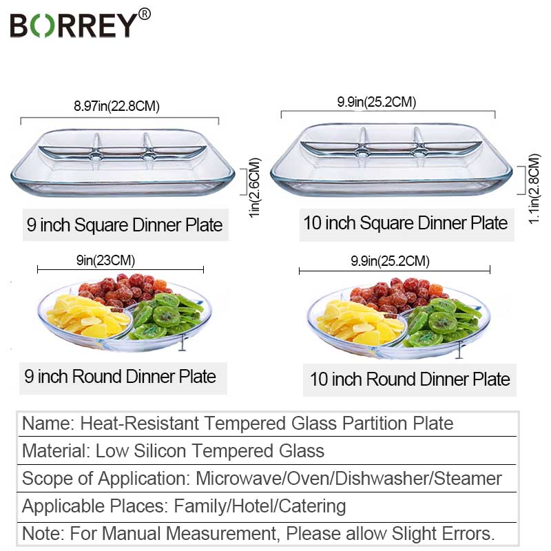 BORREY Farfurie din sticla Alimente Sticla temperata Farfurie cu fructe Cuptor cu microunde Incalzire Tava de separare Desert Gustare Farfurie Creative Home