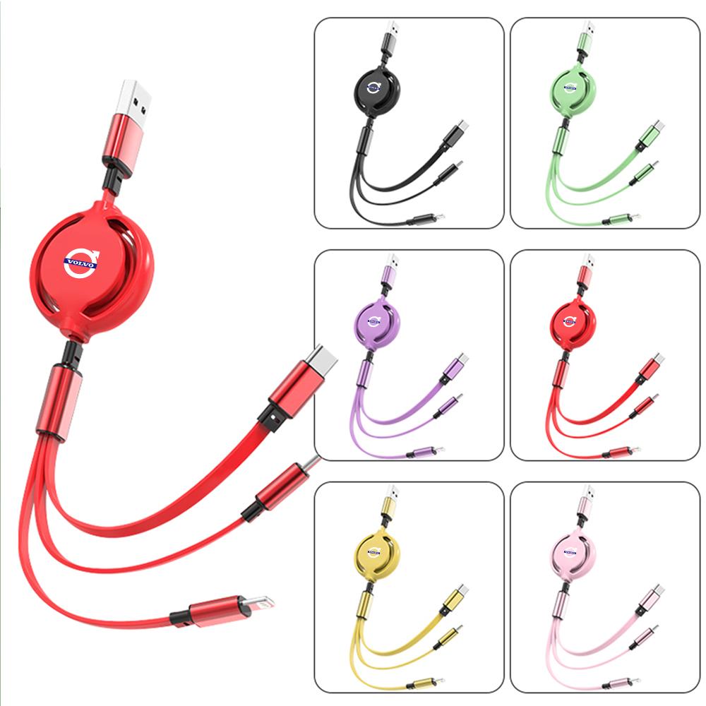 Car Interior 3 In 1 Micro USB Type C Fast Charging Cable Auto Accessories For Volvo V60 XC90 V40 XC60 S60 C30 V70 S90 XC40 S80