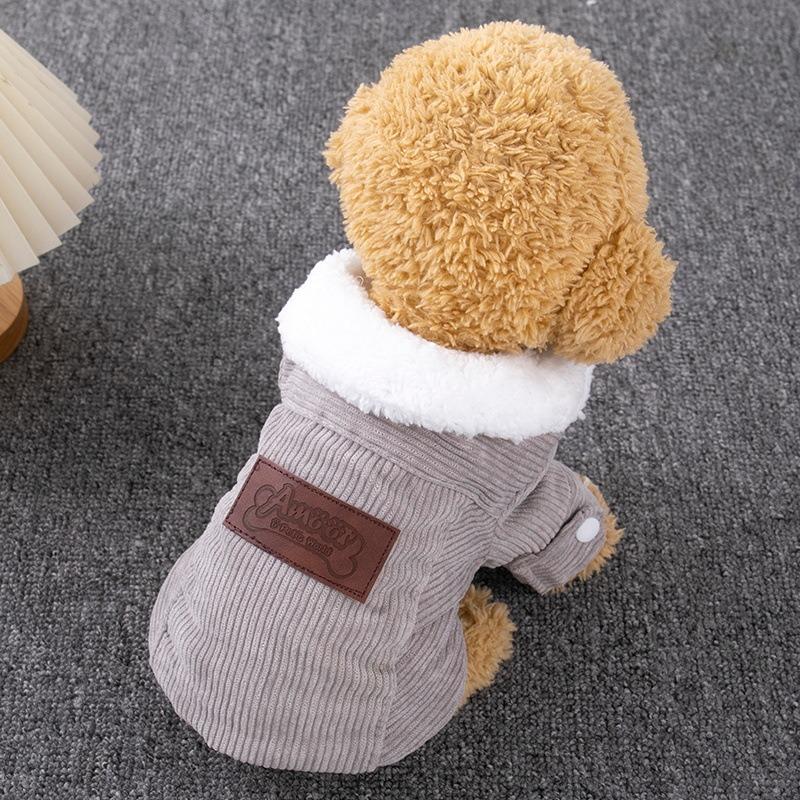 Pet Dog Clothes Dog Jacket Fleece Lining Extra Warm Coat Cat Jacket Dog Denim Jacket Dog Coat Puff Winter Thickening Corduroy Clothes Teddy