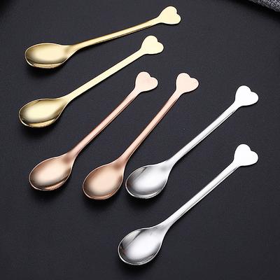 2Pcs Stainless Steel Love Handle Shaped Coffee Spoon Teaspoon Children Spoon Beautiful 3 Colors Coffee Tea Use Kitchen Spoon