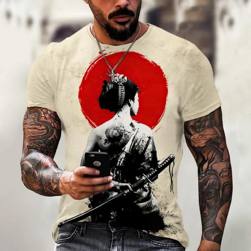 

Samurai Pattern T-Shirt Fashion Casual Tops Men s T Shirt Short Sleeve Clothing Summer Loose Anime Japanese 3d Style Blouse= 3XL