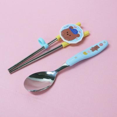 Leburn Cotton Bear Kaşık + İki El Düzeltmeli Çubuk Seti, Karışık Renkler, Kaşık + Çubuklar