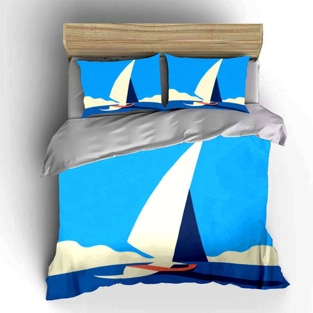 Sailboat Art Decor Set Soft Comfortable Duvet Cover Bedding Set Included 1*Duvet Cover & 2*Pillowcases, Gift