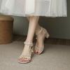 French Pearl Sandals Women's Summer Low Heel 2025 New with Skirt Fairy Style Bridesmaid Shoes Large Size Thick Heel High Heels