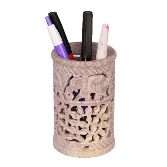 

Круглая подставка для ручек из мыльного камня в форме слона 10,16 см для офиса и дома