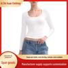 Women's Long Sleeve U-Neck Crop Top Solid Color Slim Fit Y2K T-Shirt
