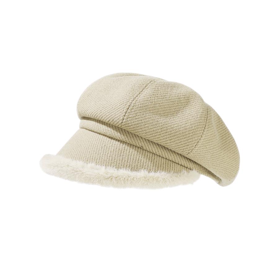 Thick Plush Octagonal Hat Women's British Solid Color Painter Hat Autumn Winter Newsboy Hat