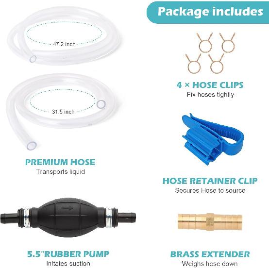 Gas Siphon Hose Pump, Manual Hand Water Pump, Gasoline Transfer Pump For Water Gas Oil Petrol Diesel, Fuel Siphon Pump With 2 Durable PVC Syphon