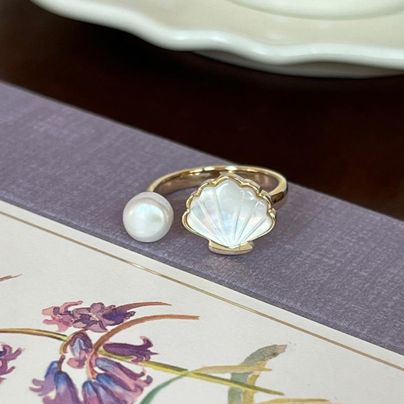 Retro Rose Shell Pearl Ring Female Colorful Sugar Cube Ring  Personality Adjustable Wave Pattern Ring Jewelry Gift