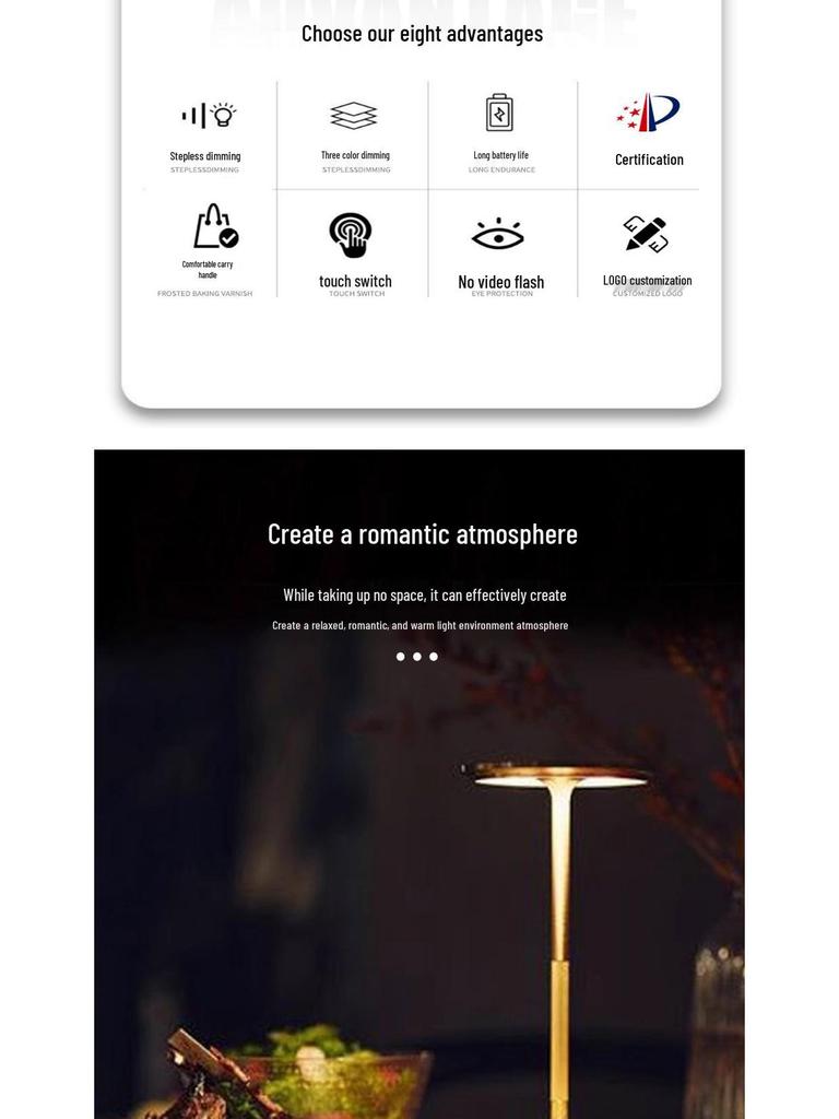 Minimalist I-Shaped Metal Table Lamp with LED Rechargeable Touch Control