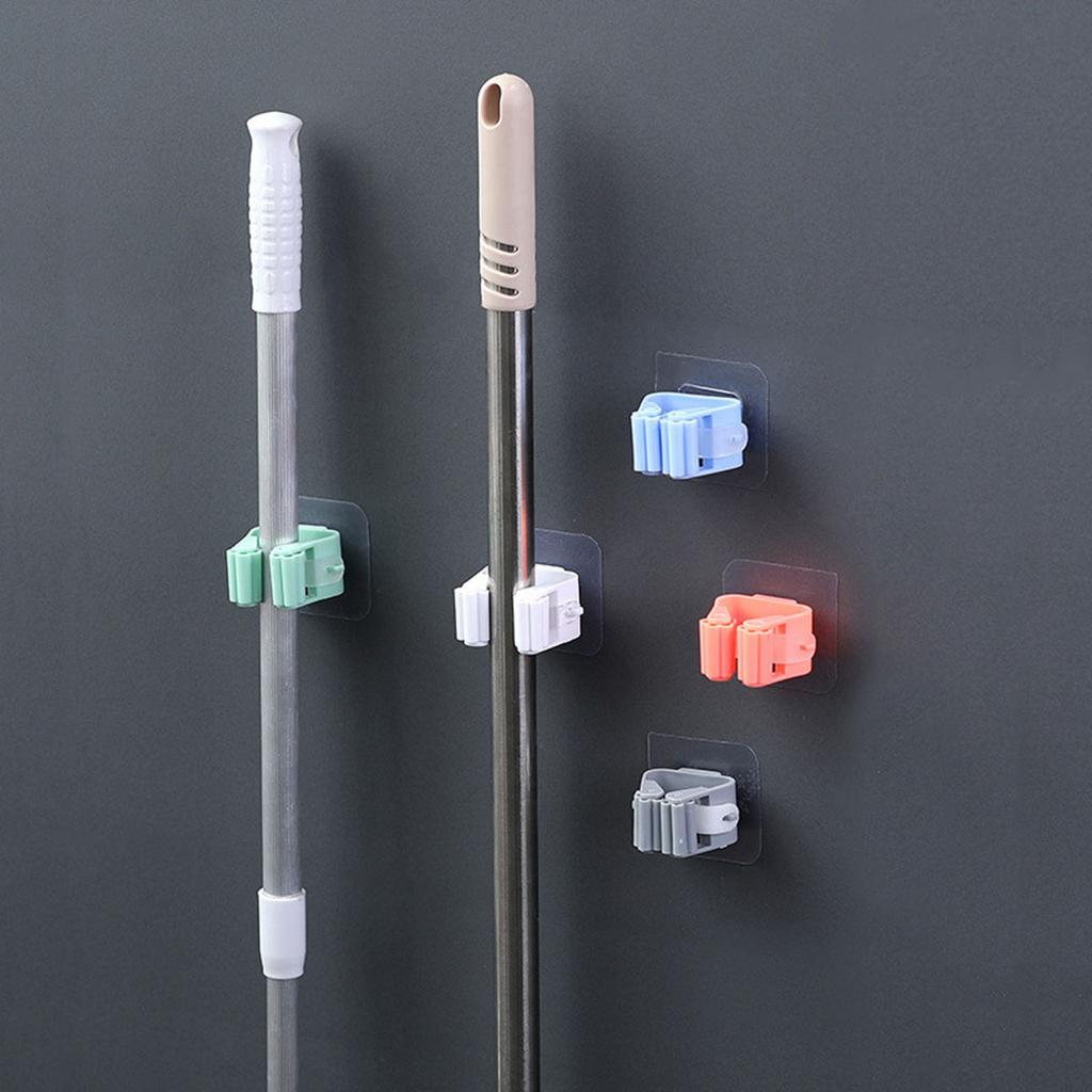 4PCS Mop Hook Without Punching Broom Clamp Holder with Strong Ma Gic and No Trace Wall Hanging Shelf with Adhesive Hook