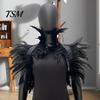Keine Reizung Feder Schal Stola Schulterwickel Umhang Weich Verstellbar Retro Gotischer Kragen Mit Schwarzem Satinband Cosplay Party Körper Bühnenperformance