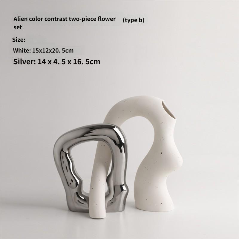 

White Art Vase - Ceramic High-End Flower Arrangement Ornament Irregular Color-Block Two