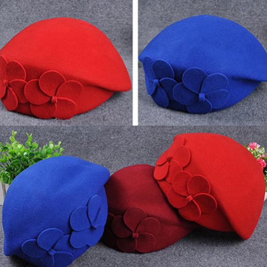 Fashion Women's Beret Baggy Beanie Hat Double Flower Airline Stewardess Cap