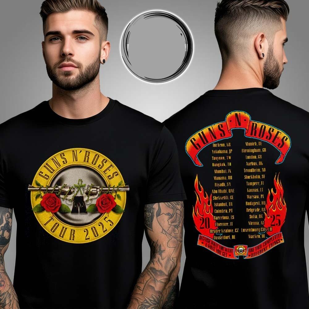 Gun N Rose Bullet Logo World Tour 2026 Two Sided Unisex T-Shirt All Size S-4XL XXL