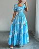 Women's Floral Print Maxi Dress Square Neck Puff Sleeve Tiered Ruffle Hem Long Dress for Vacation Beachwear