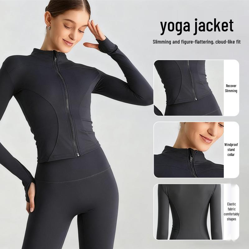 European & American Zipper Yoga Jacket - Quick-Drying, Slimming, Long Sleeve Fitness Top for Women