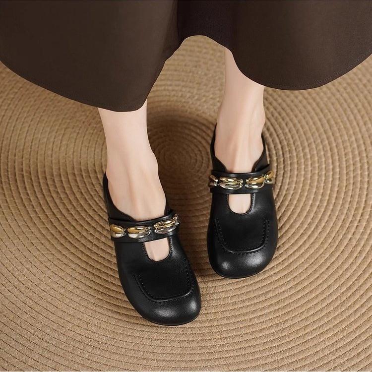 French Inner Heightening Bag Head Half Slippers Women's 2025 New Summer Leather with Mary Jane Shoes Sandals Lazy Drag