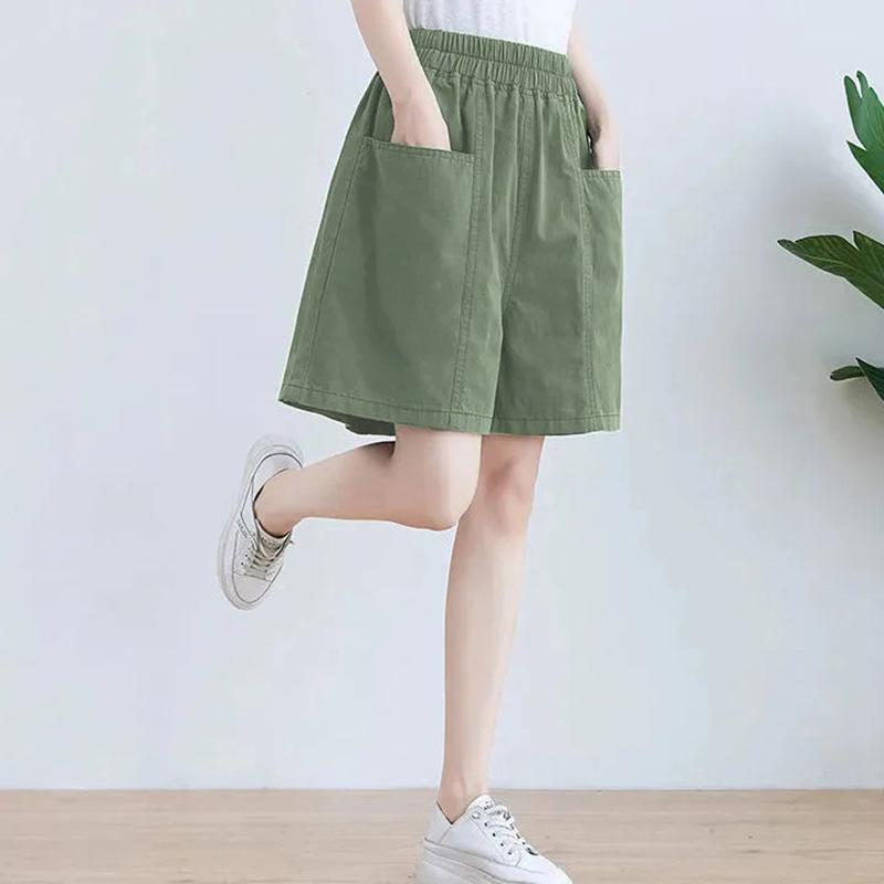 

Женские летние шорты, свободные брюки длиной пять четвертей, эластичные брюки, широкие брюки с высокой талией, большие размеры для женщин 4XL зелёный