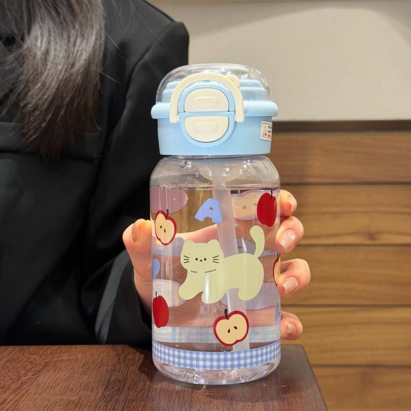 

Large capacity girls plastic cup high value cute simple water cup straw portable student cup 500ml