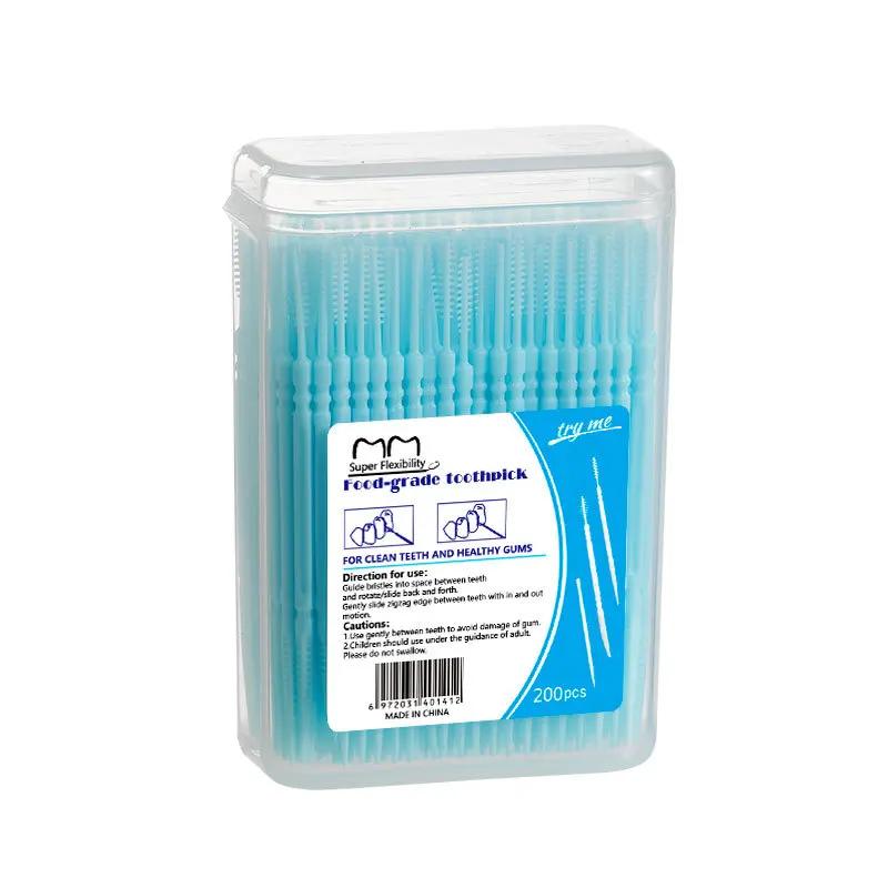 

200pcs Plastic Double-headed Disposable Toothpicks Ultra Fine Interdental Brush Dental Flossing Head Oral Hygiene Tool синий