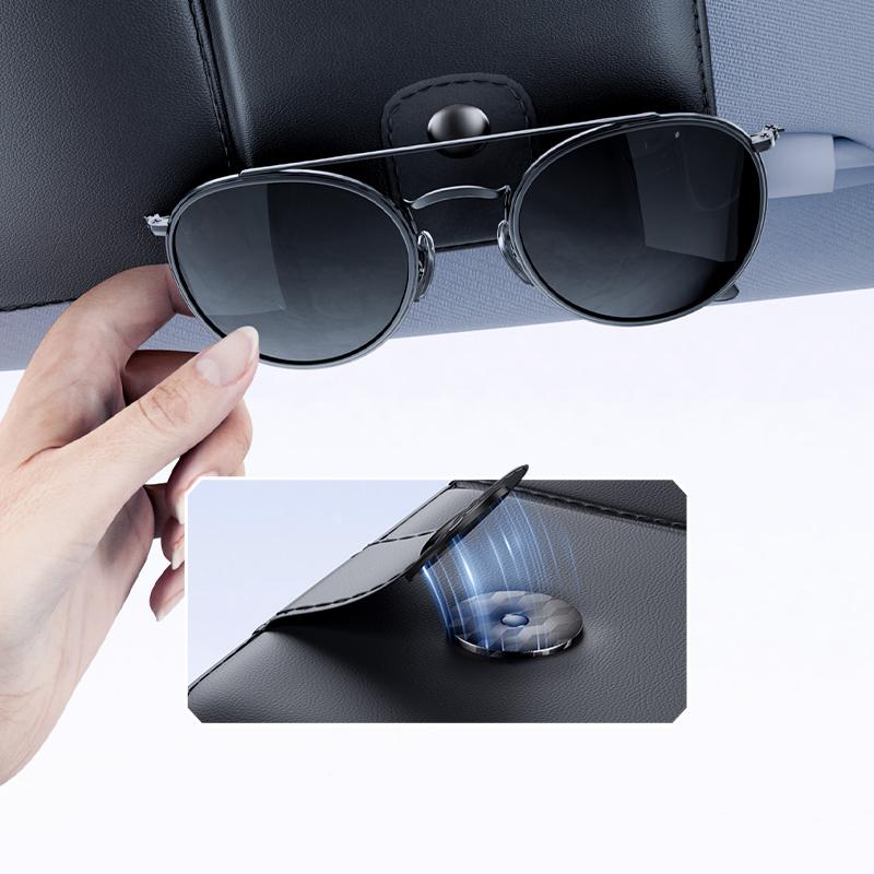 Car Sun Visor Organizer Leather Business Card Pen Multi-Pocket Storage Bag Sunglasses Holder Eyeglasses Clips Auto Accessories