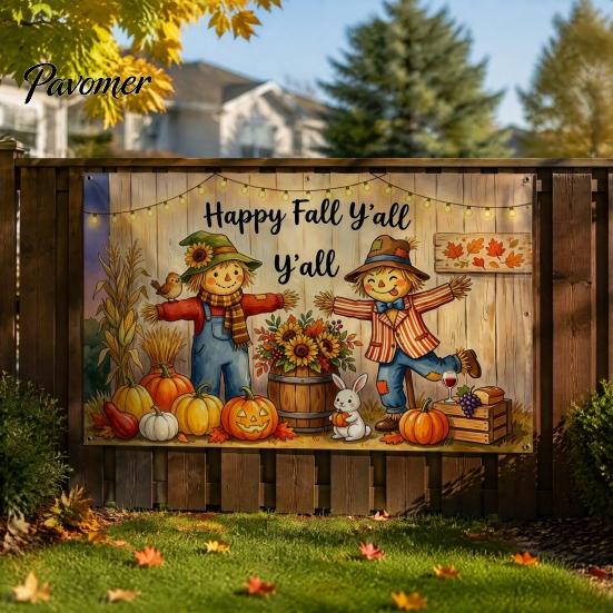 Dekorative Herbstszene für Party 70 x 45 Zoll Kürbis-Hintergrund, Herbsternte-Gnom-Dekorationen Vogelscheuche Fotografie-Hintergrund, Thanksgiving-Banner