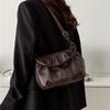 Vintage Ruched Leather Handbag for Women, Soft Multi-pocket Shoulder Crossbody Bag, Casual Large Capacity Hobo Purse for Daily Work Travel