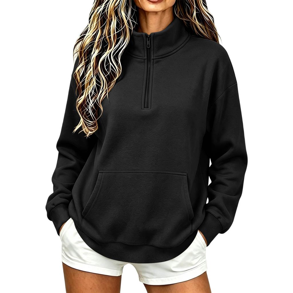 Women's Casual Half Zip Long Sleeve Pocket Hoodie