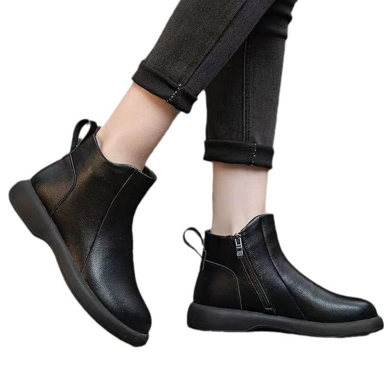 Damen Retro Martin Niedriger Absatz Chelsea Stiefeletten - 2025 Herbst/Winter Koreanischer Stil Klobige Lederschuhe.