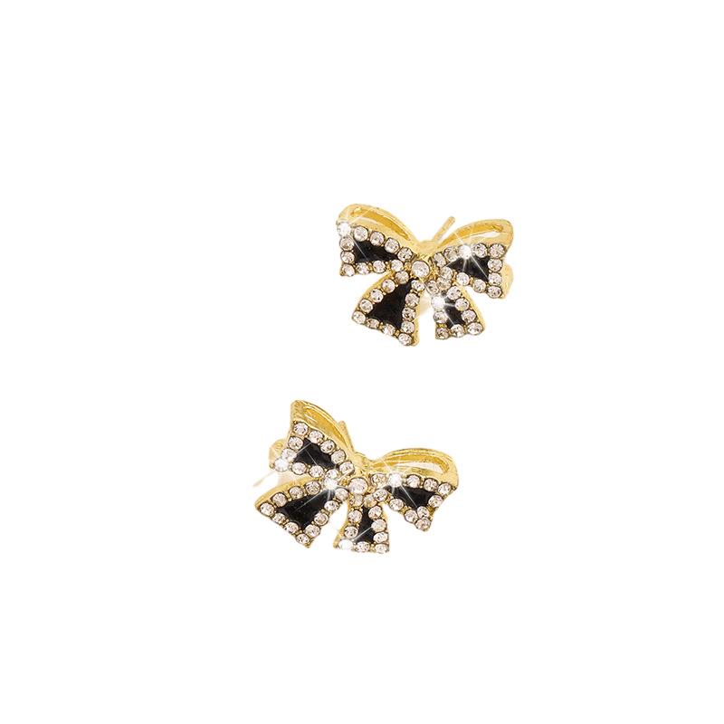 European & American Butterfly Diamond Earrings for Women - Elegant Black Bow Knot Design