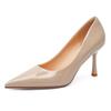 Women's Nude Patent Leather Pointed Toe Stiletto Heels - Comfortable, Low-Cut, Professional Work Shoes