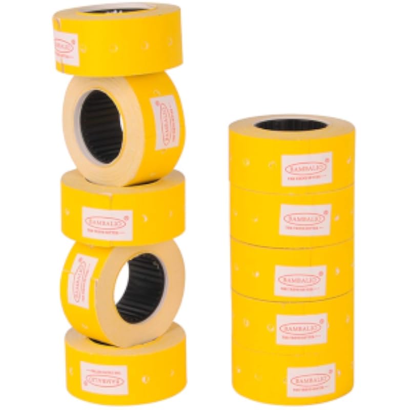 Bambalio Price Label Roll 10 Rolls X 600 Labels Compatible With All Single Line Labeling Machines (Yellow)