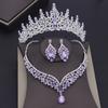 Gorgeous Blue Crystal Wedding Crown Necklace Sets For Women Bridal Jewelry Sets Earrings Prom