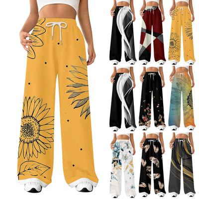 Kadın Modası Gevşek Bağcıklı Kapalı Bel Baskılı Günlük Spor Pantolon Günlük Pantolon