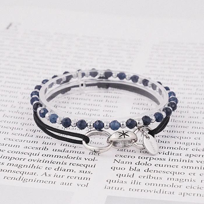 4 Deep Blue Quartz 1093 Silver Coated Shining Chain 1209 Bracelet Set (C2403-SE381_BK)