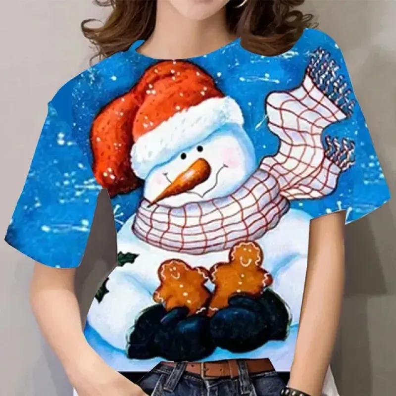 Frauen Weihnachten T Shirt 3D Neue Jahr Oansatz Damen Kurzarm Tees Tops Kawaii Weihnachten T Shirt Overiszed Frauen der Kleidung Y2K