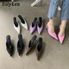 Eilyken Street Style Pointed Toe Mule Women Slippers Thin Low Heels Casual Party Dress Ladies Shoes