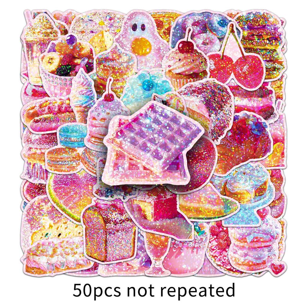 50 Laser Overload Sweetness Stickers: Colorful Dessert & Cake Flash Point Epoxy Stickers