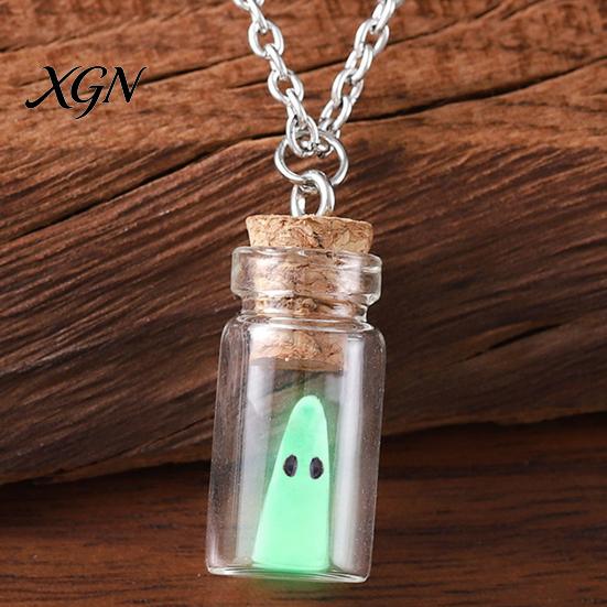 Unique Handmade Fantasy Gift Glow Ghost Necklace, Glow-in-the-dark in Bottle Pendant, Cute Halloween Party Favors Necklace Earrings, Gothic
