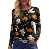 Mote Casual Langermet Trykk Rund Hals Pullover Topp Bluse for Kvinner