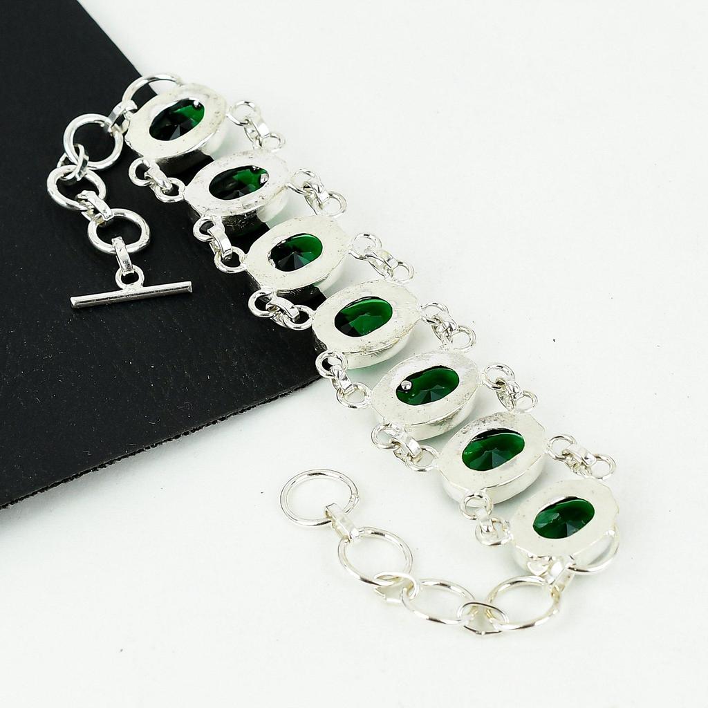 Fantastisk grön turmalin ädelsten handgjort 925 sterlingsilver armband, grönt turmalinarmband till fru, unisexarmband, påskgåva