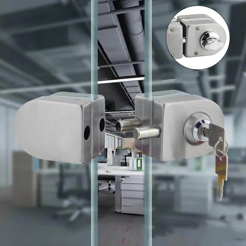 Klemvrije Glazen Deursloten Roestvrij Staal Cilindrisch Slot Frameloze Glazen Deur Hardware Kantoor Beveiligingsdeurslot