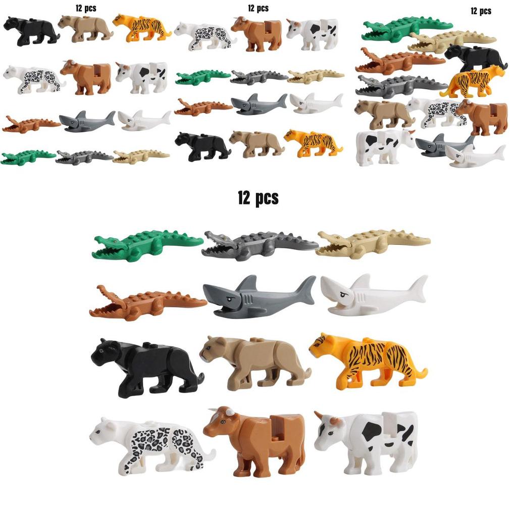 Mini Leopard Crocodile And Shark Animal Building Blocks Set 12 Pieces Of Educational Plastic Toys For Kids