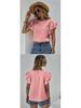 European & American Women's Casual Summer Round Neck Ruffle Batwing Short Sleeve Top