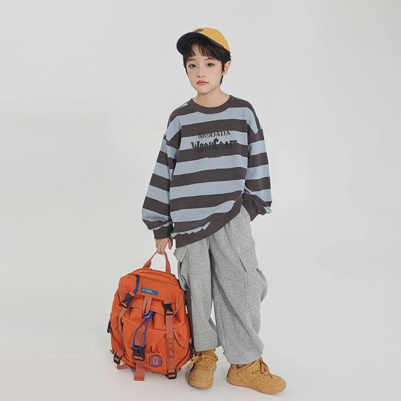 2025 Spring Boys' Striped Terry Cotton Sweatshirt with Panda Print