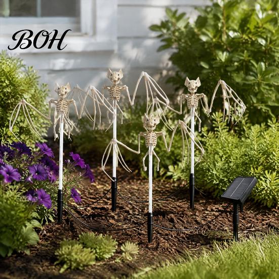 Spooky Garden Stake Lights 4 Pcs Solar Light Up Skeleton Decoration, 3D Creepy Human Halloween Outdoor Walkway Decor Pathway Light, Waterproof
