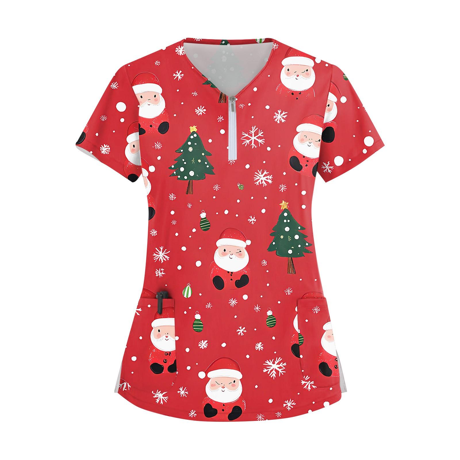 

Женский модный повседневный топ с воротником-молнией и рождественским принтом M красный