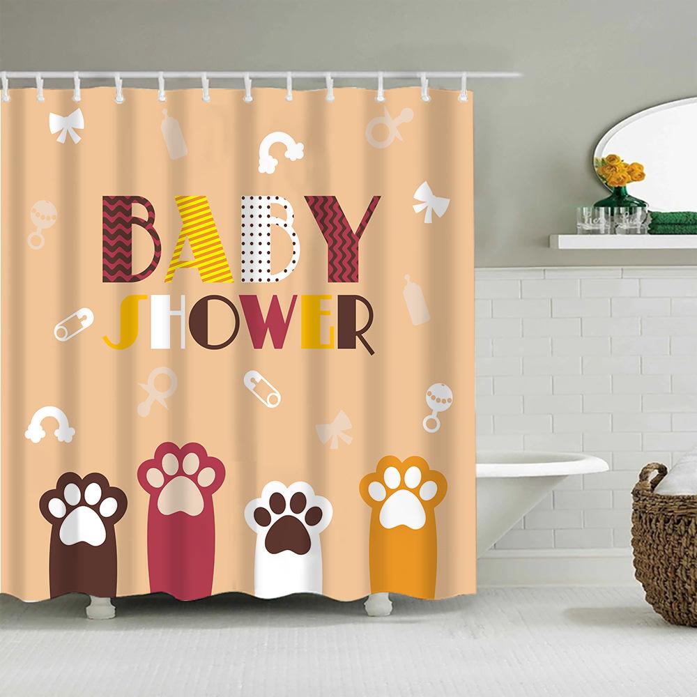 Puppy Cat Cute Cartoon Shower Curtains Washable Fabric Polyester For Bathtub Art Bathroom Decor Partition With Hooks Waterproof